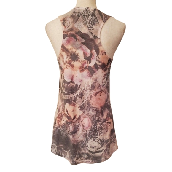 Xhilaration Sleeveless Gray Pink Floral Graphic Sequin Racerback Tank Top Size L - Picture 2 of 6